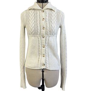 RARE ABERCROMBIE & FITCH “Bella” Cable‑Knit Cardigan S – Y2K Twilight Cream Knit